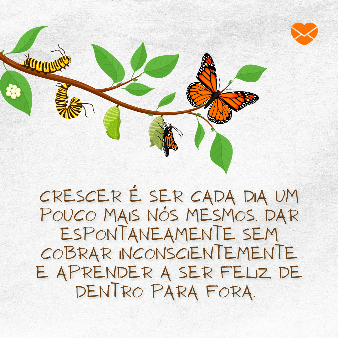 'Crescer é Ser cada dia um pouco mais nós mesmos. Dar espontaneamente sem cobrar inconscientemente e aprender a ser feliz de dentro para fora. .  ' -   Mensagens Lindas