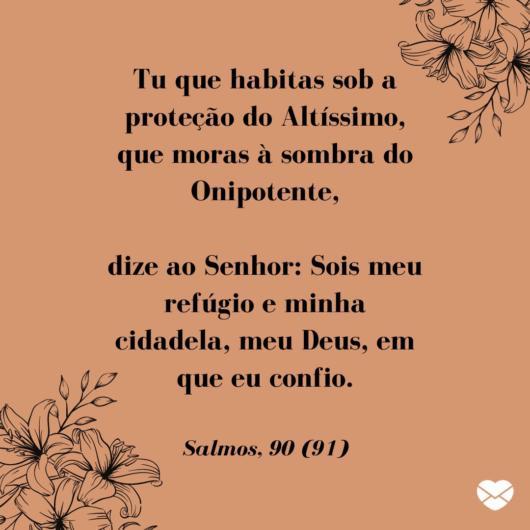 'Tu que habitas sob a proteção do Altíssimo, que moras à sombra do Onipotente, dize ao Senhor: Sois meu refúgio e minha cidadela, meu Deus, em que eu confio.' -  Mensagens de salmos