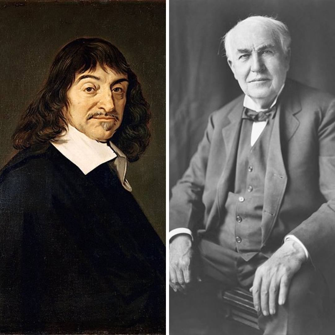Retrato de René e fotografia preto e branca de Thomas.