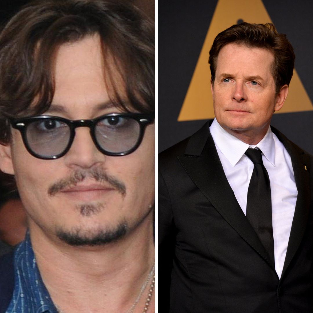 Imagem em gride dos atores Johnny Depp e Michael J.Fox