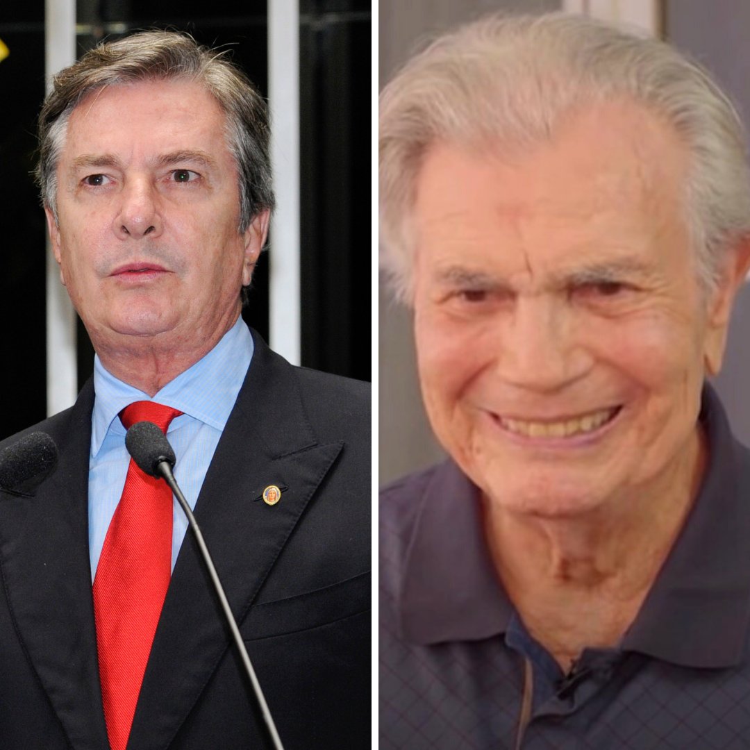 Imagem em gride do ex-presidente do Brasil Fernando Collor e do ator Tarcísio Meira
