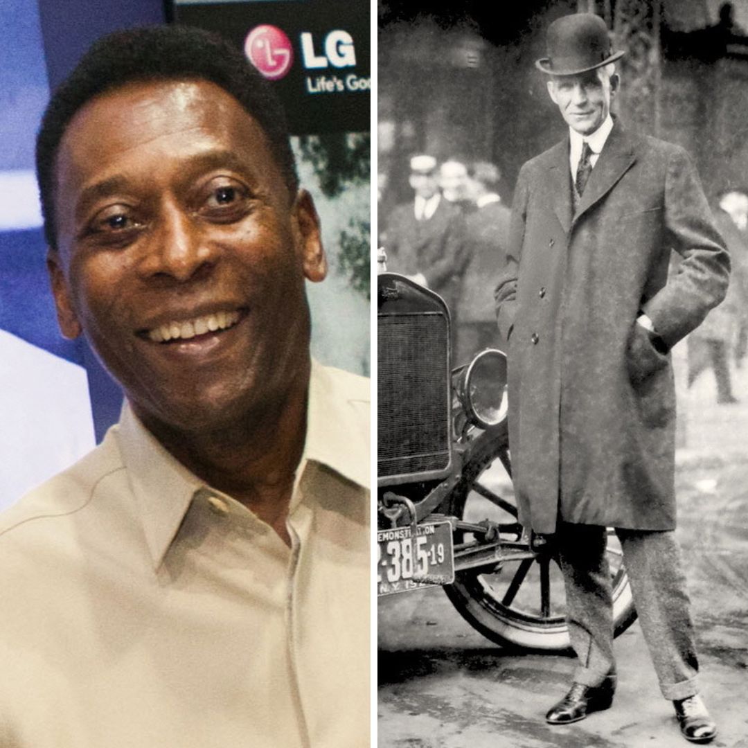 Imagem em gride do ex-jogador de futebol Pelé e do empresário Henry Ford