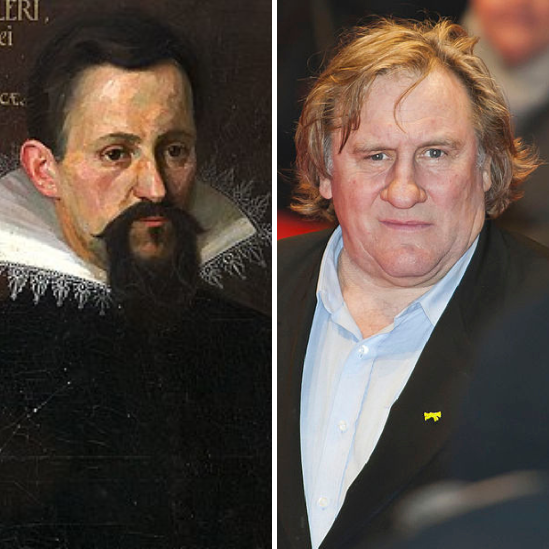 Pintura de Johannes Kepler e foto de Gérar Depardieu