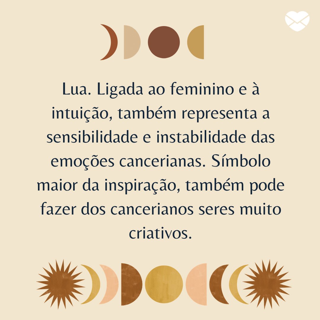 Mensagens com Amor / Canva / marsaladigital 'Lua. Ligada ao feminino e à intuição, também representa a sensibilidade e instabilidade das emoções cancerianas. Símbolo maior da inspiração, também...' - Signo de Câncer