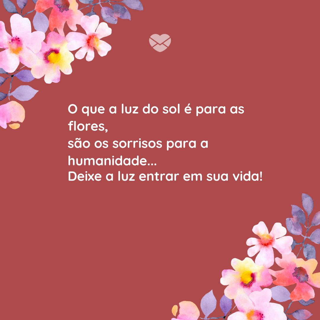 'O que a luz do sol é para as flores, são os sorrisos para a humanidade... Deixe a luz entrar em sua vida!' -Desejos de bom dia