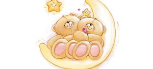 Mensagens Com Amor Ilustração de dois ursinhos abraçados em uma lua.