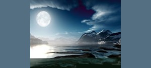 Mar e céu azul com Lua Cheia