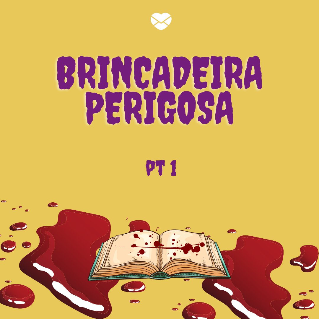 Imagem ilustrativa de um livro ensanguentado e o nome do conto 'Brincadeira perigosa'