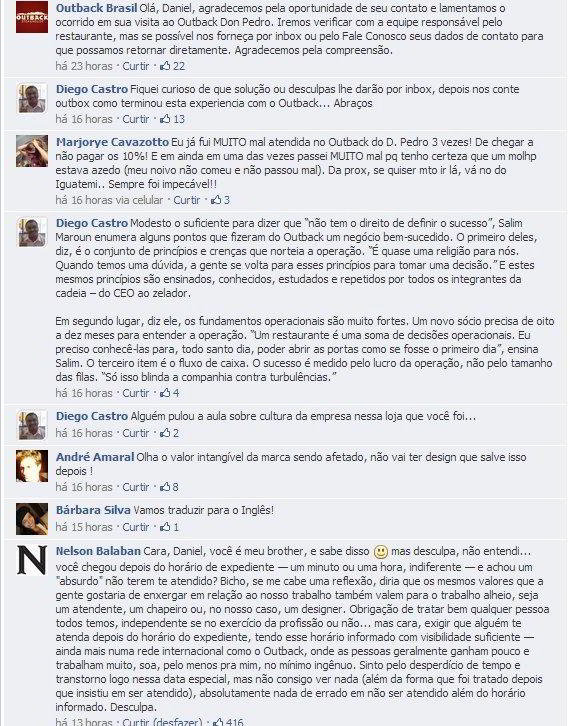 Comentários na postagem de Daniel, no Facebook.