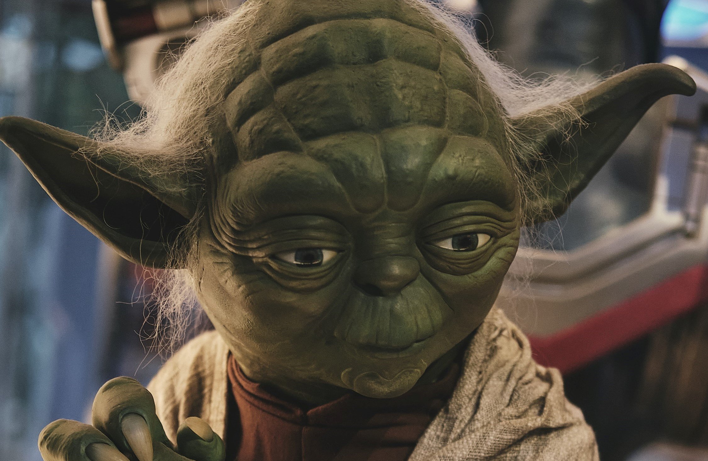Personagem Yoda da saga Star Wars olhando de lado