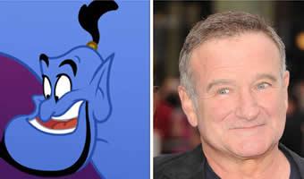 Reprodução internet Montagem de personagem Gênio do filme Aladdin com foto de ator Robbie Willlians ao lado