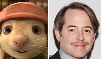 Reprodução internet Montagem de personagem Desperaux do filme 'O corajoso ratinho Desperaux' e foto de ator Matthew Broderick ao lado
