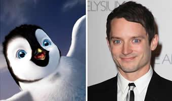 Reprodução internet Montagem de pinguim Mano do filme Happy Feet e foto de ator Elijah Wood
