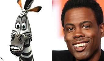 Reprodução internet Montagem de personagem Marty do filme Madagascar e foto de ator Chris Rock ao lado