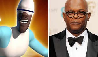 Reprodução internet Montagem de personagem Gelado do filme 'Os incríveis' e foto de Samuel. L Jackson ao lado