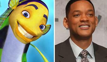 Montagem de personagem Oscar do filme 'O espanta tubarões' com foto de Will Smith ao lado