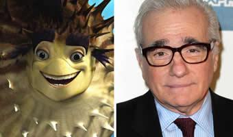Reprodução internet Montagem de personagem Sykes do filme 'O espanta tubarões' e foto de Martin Scorcese ao lado