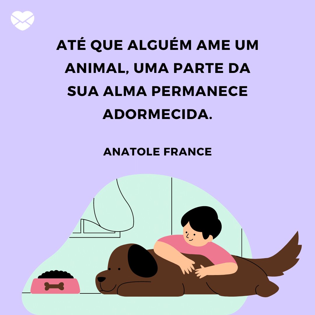 'Até que alguém ame um animal, uma parte da sua alma permanece adormecida. Anatole France' - Frases Dia do Veterinário