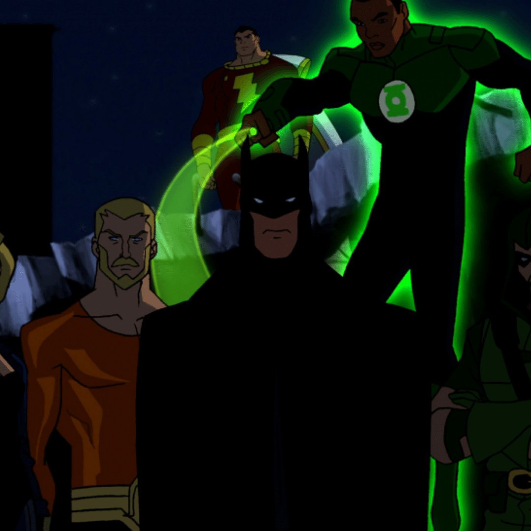 Lanterna Verde e outros personagens da Liga da Justiça.