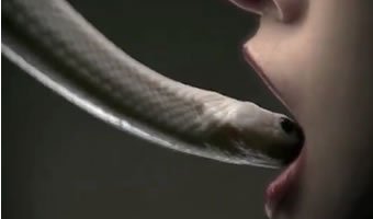 Poster de cobra entrando na boca de mulher