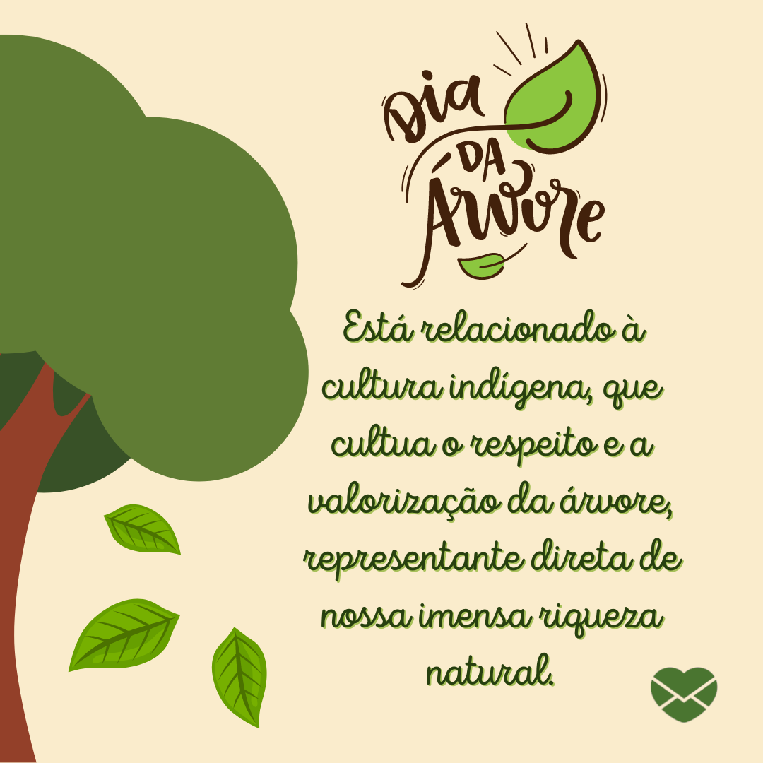 'Dia da Árvore no Brasil está relacionado à cultura indígena, que cultua o respeito e a valorização da árvore, representante direta de nossa imensa riqueza natural.' - Frases Dia da Árvore