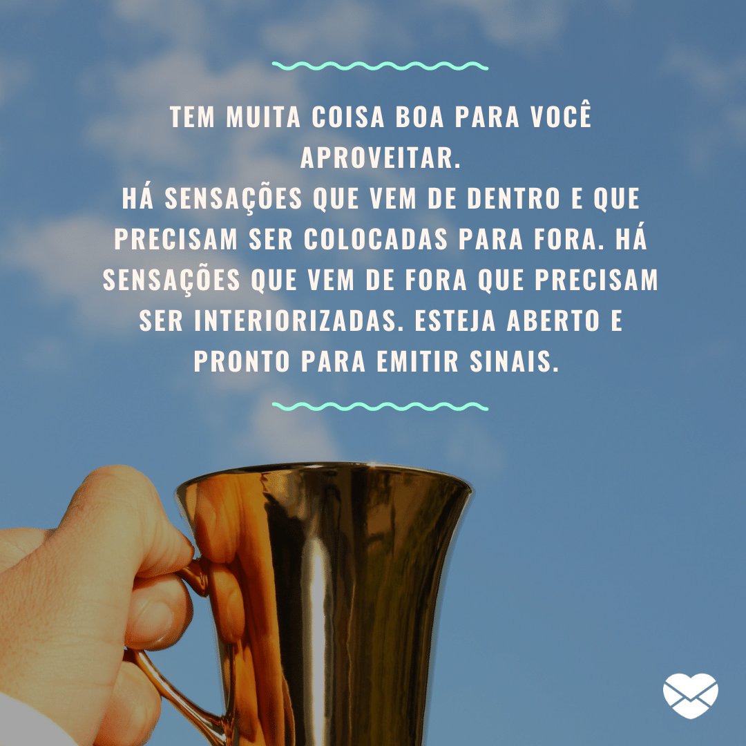 'Tem muita coisa boa para você aproveitar. Há sensações que vem de dentro e que precisam ser colocadas para fora. Há sensações que vem de fora que precisam ...' -  Mensagens de Bom Dia