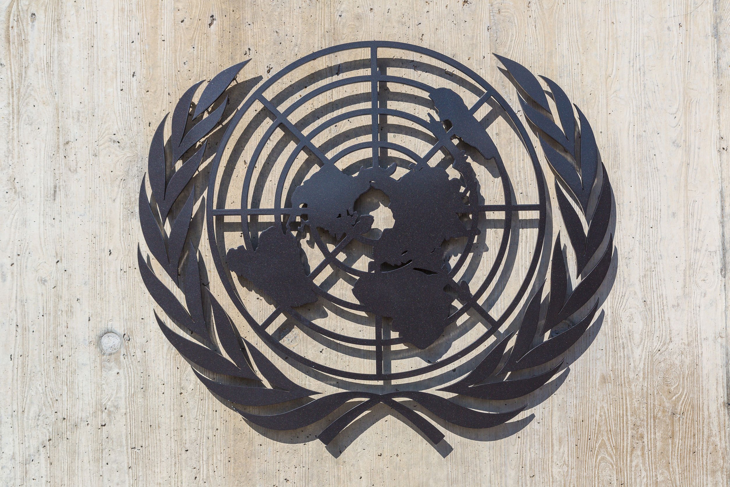 Emblema da ONU na parede