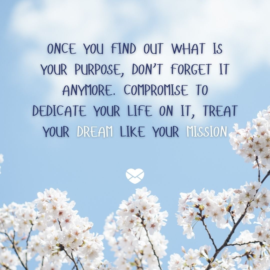 'Once you find out what is your purpose, don’t forget it anymore. Compromise to dedicate your life on it, treat your dreams like your mission.'  - Frases em Inglês