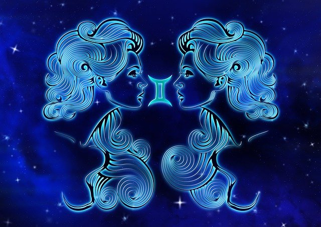 Ilustração de signos de gêmeos em azul
