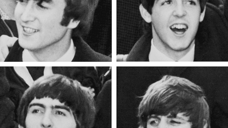 Os quatro integrantes dos Beatles em uma colagem