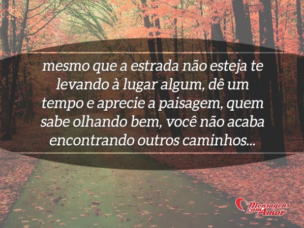 Mensagens Com Amor 'Mesmo que a estrada não esteja te levando à lugar algum, dê um tempo e aprecie a paisagem(...)' - Imagens de Sabedoria