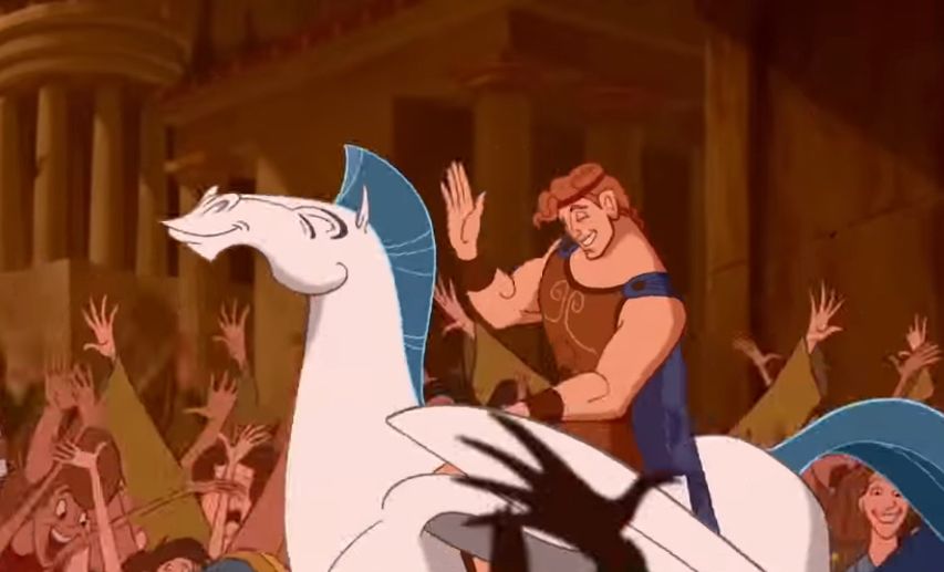 Hércules acenando no cavalo Pegasus