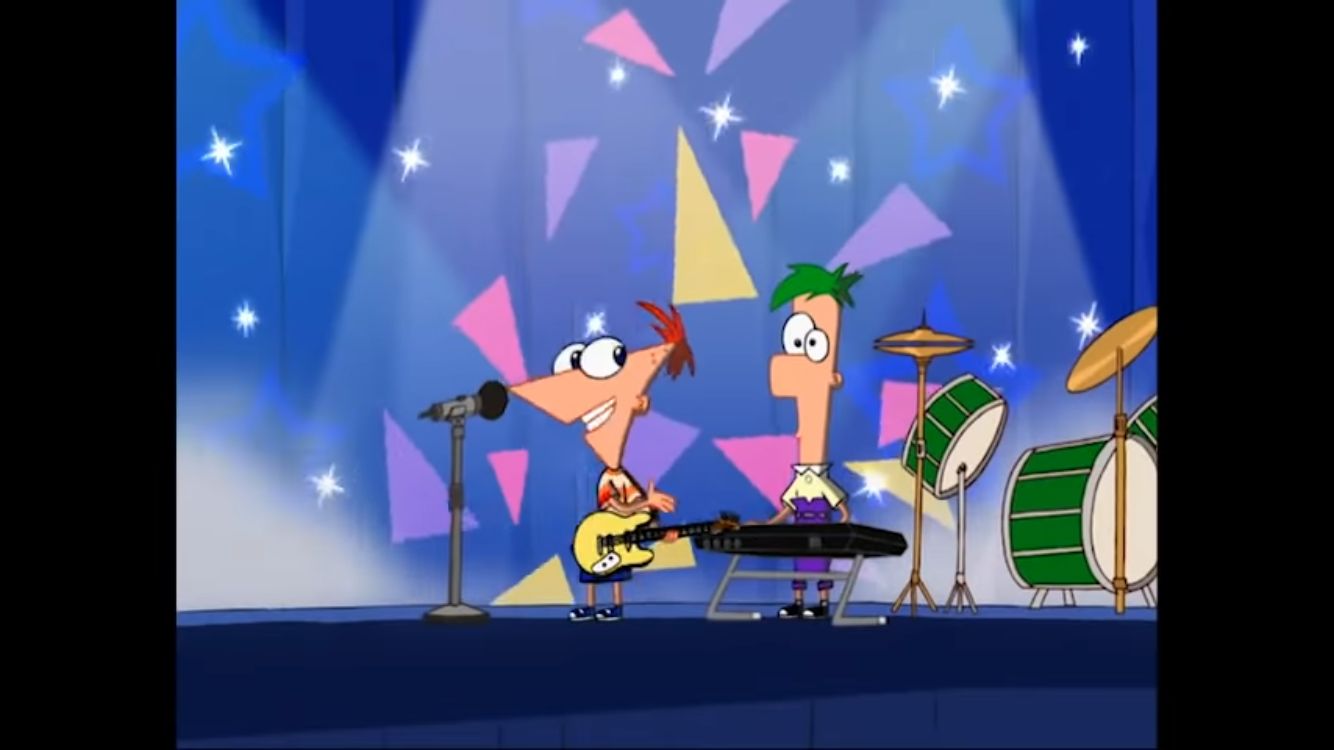 Phineas e Ferb tocando instrumentos musicais