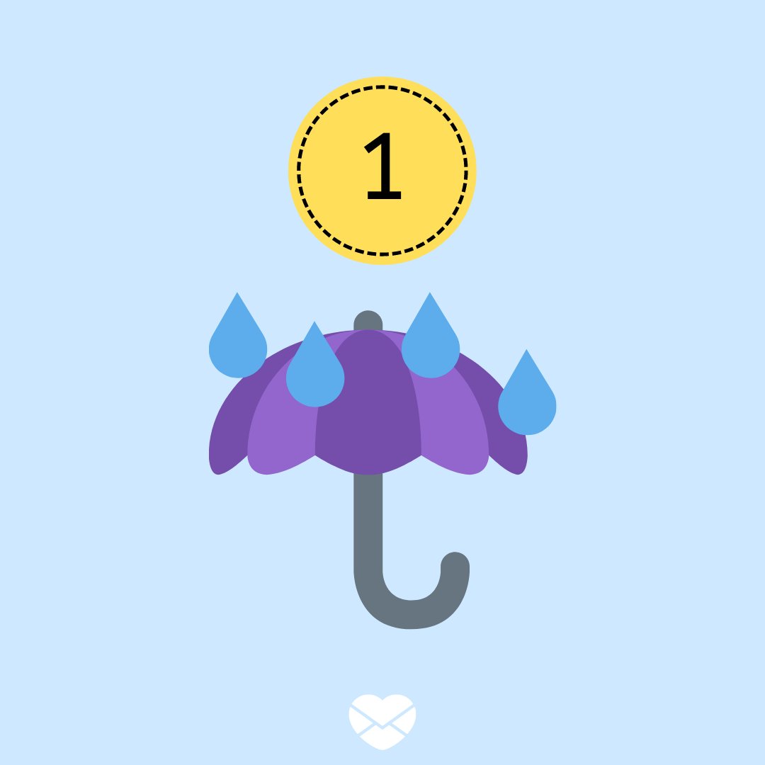 Ilustração com número 1 e guarda-chuva com gotas de chuva