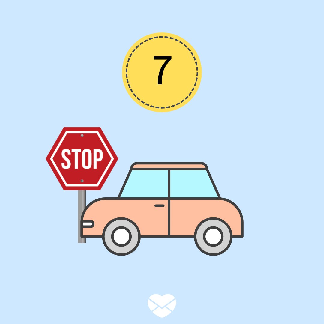 Ilustração com número 7 e carro com placa de STOP