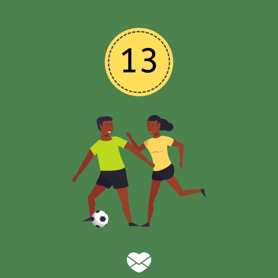 Ilustração com número 13 e casal jogando bola