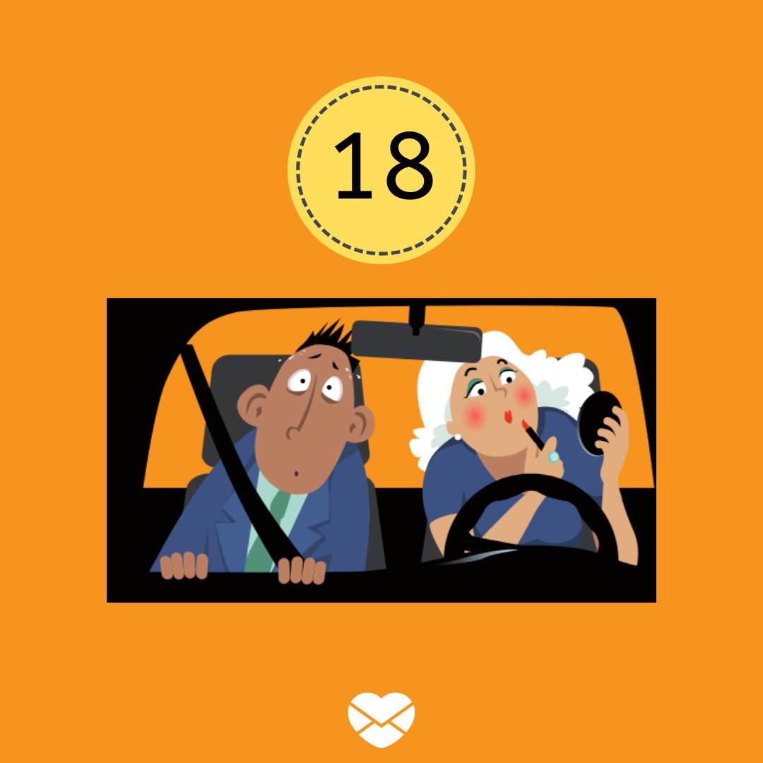 Ilustração com número 18 e casal no carro