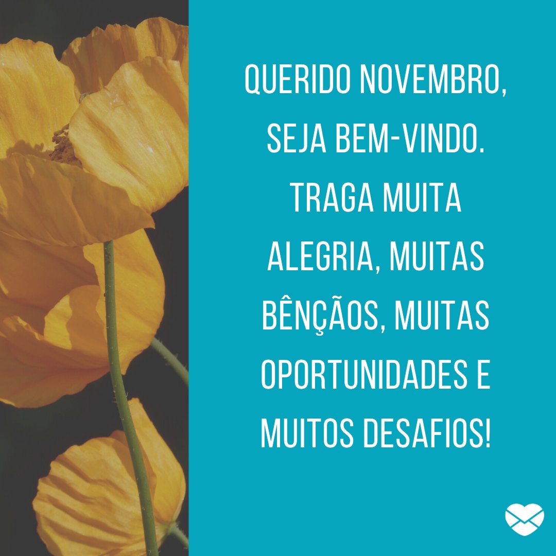 'Querido novembro, seja bem-vindo. Traga muita alegria, muitas bênçãos, muitas oportunidades e muitos desafios!' - Frases de Novembro