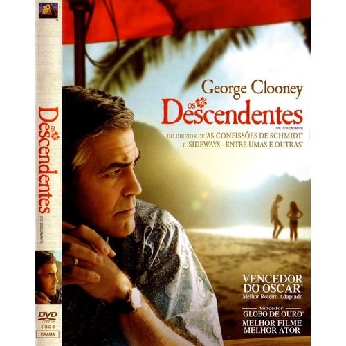 Capa do filme 'Os Descendentes', com o ator protagonista sentado em uma praia.
