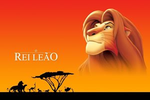 Ilustração dos personagens principais do filme O Rei Leão, em um pôster.