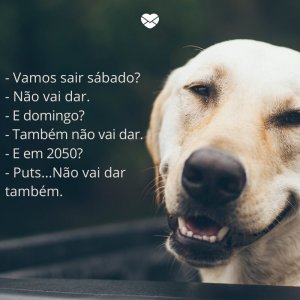 Mensagens Com Amor/ Canva '- Vamos sair sábado? - Não vai dar. - E domingo? - Também não vai dar. - E em 2050? - Puts...Não vai dar também.' -Mensagens para rir no Whatsapp