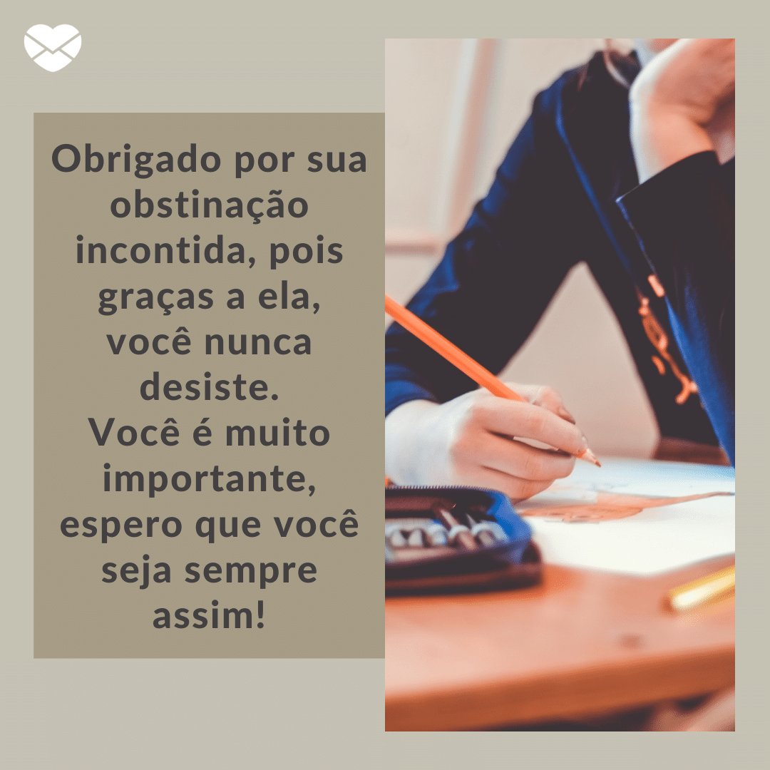 'Obrigado por sua obstinação incontida, pois graças a ela, você nunca desiste. Você é muito importante, espero que você seja sempre assim!' -  Dia do Professor