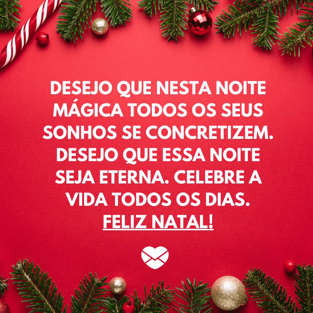 'Desejo que nesta noite mágica todos os seus sonhos se concretizem. Desejo que essa noite seja eterna. Celebre a vida todos os dias. Feliz Natal!' - Feliz Natal!
