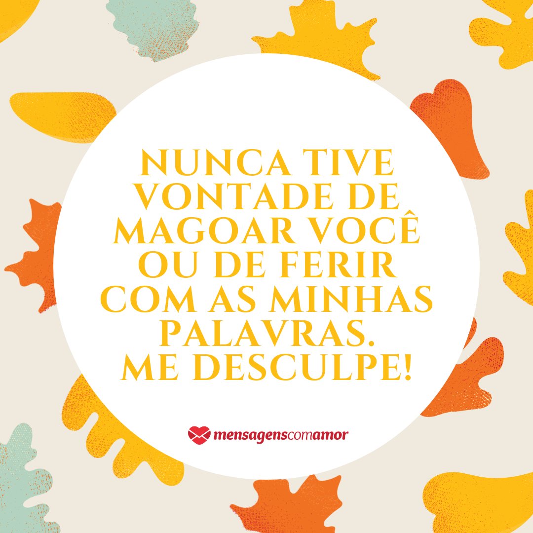 'Nunca tive vontade de magoar você ou de ferir com as minhas palavras. Me desculpe!' - Não queria ter te magoado