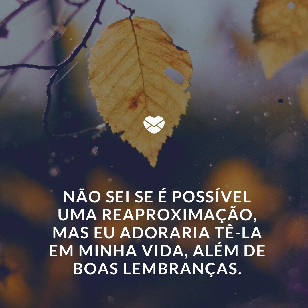 'Não sei se é possível uma reaproximação, mas eu adoraria tê-la em minha vida, além de boas lembranças.' -Cartas para uma ex-amiga