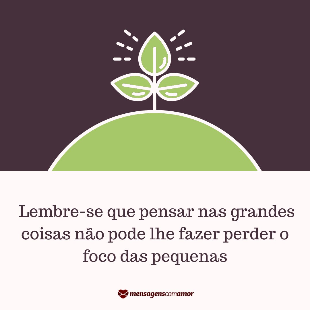 'Lembre-se que pensar nas grandes coisas não pode lhe fazer perder o foco das pequenas' - Foco, força e fé