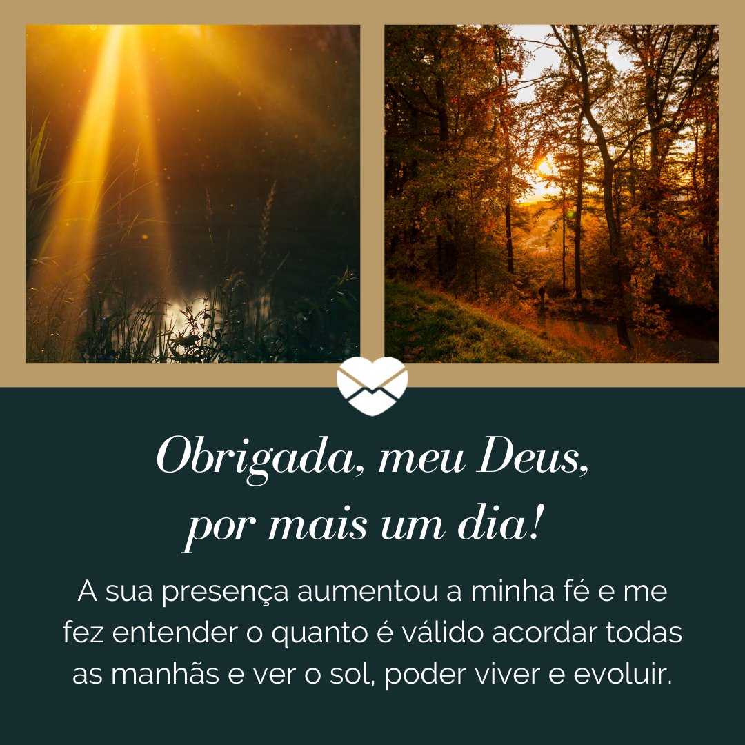 'Obrigada, meu Deus, por mais um dia! A sua presença aumentou a minha fé e me fez entender o quanto é válido acordar todas as manhãs e ver o sol, poder viver e evoluir.' - Agradecimentos a Deus