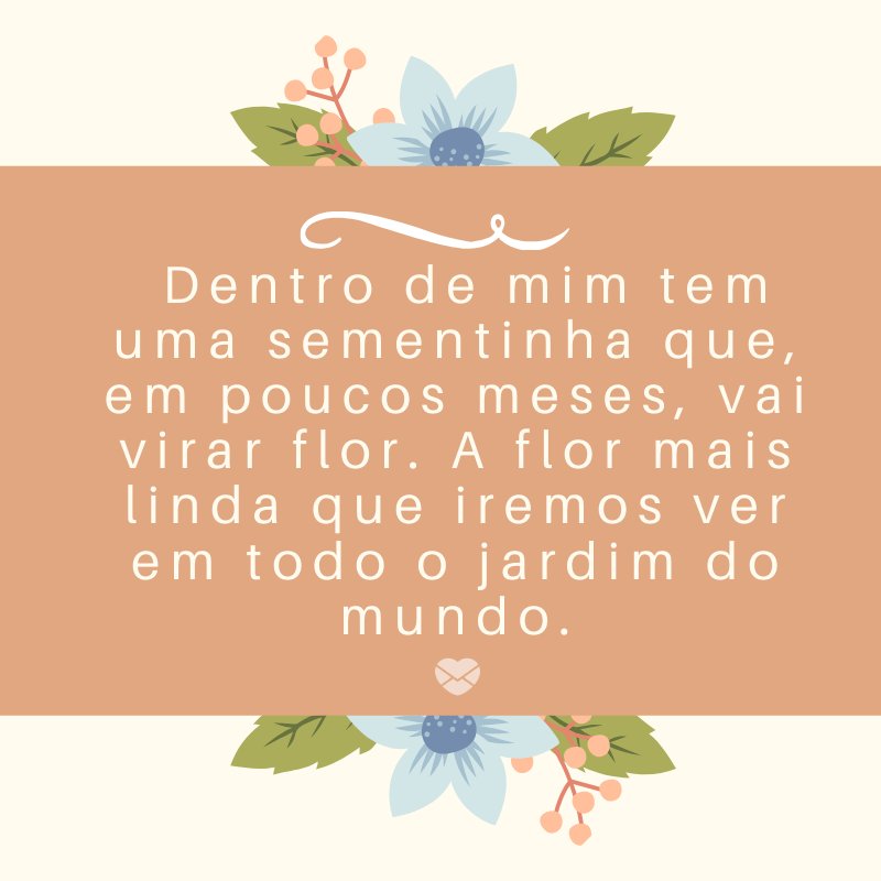 ' Dentro de mim tem uma sementinha que, em poucos meses, vai virar flor. A flor mais linda que iremos ver em todo o jardim do mundo.' -Mensagens sobre descobertas de gravidez