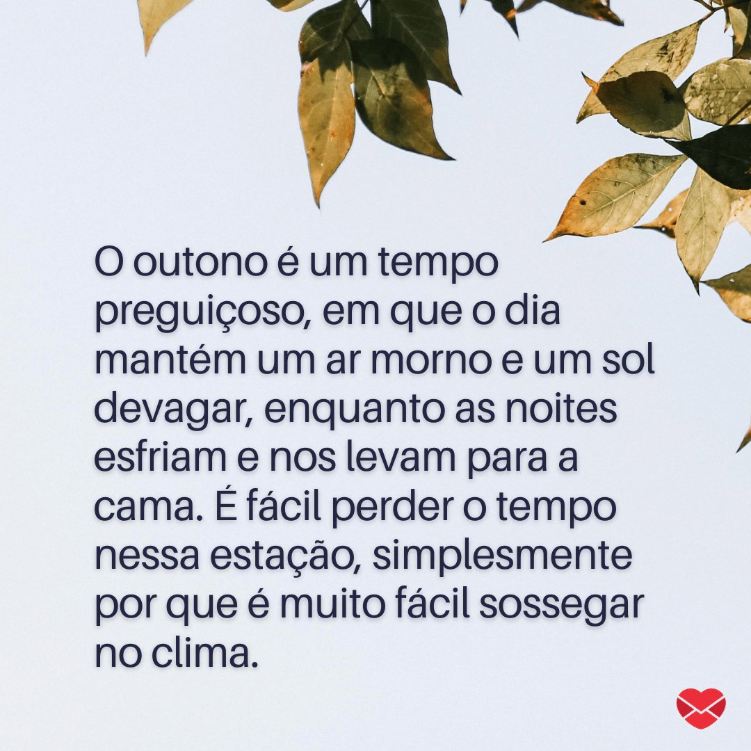 'O outono é um tempo preguiçoso, em que o dia mantém um ar morno e um sol devagar, enquanto as noites esfriam e nos levam para a cama (...)' - Mensagens de outono