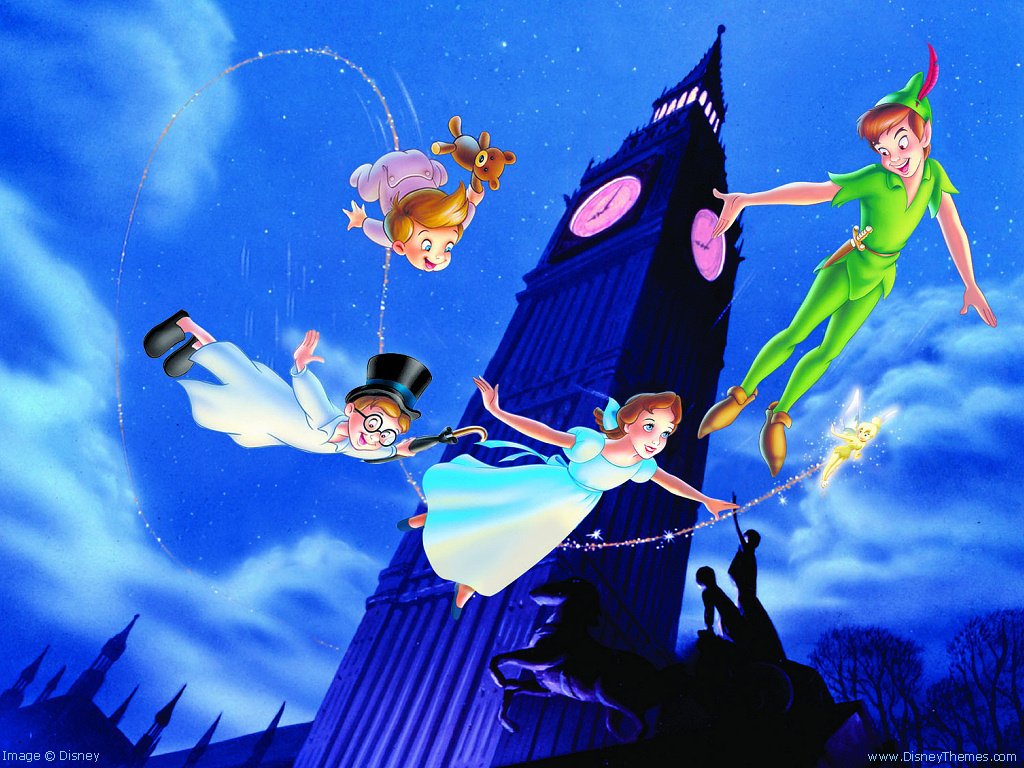 Peter Pan, Wendy e irmãos da Wendy voando